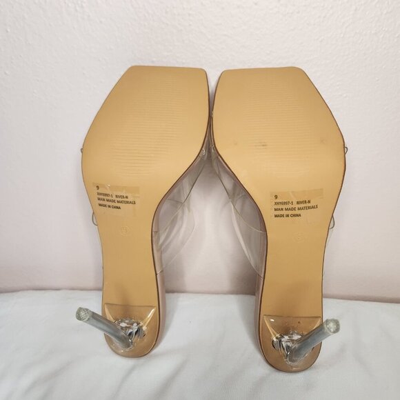 Fashion Nova Transparent Stiletto 4" Heels Beige Nude Bottoms Size 9 - Picture 5 of 9